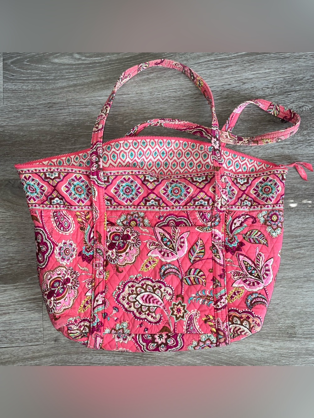Vera Bradley Hot Pink Quilted Paisley Tote with Turquoise Accents